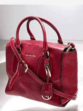 Michael Kors Selby cherry red pebble Leather Satchel with Gold Hardware EUC
